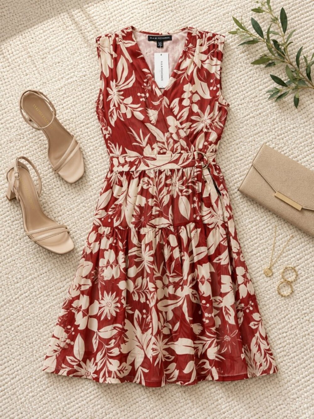 R&M Richards Floral Chiffon Faux Wrap Midi Dress Size 12 NWT